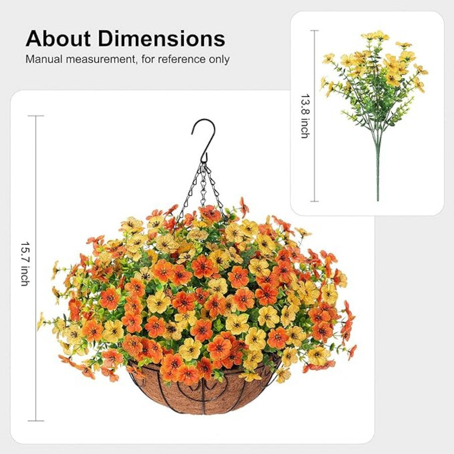 Premium Artificial Hanging Flower Basket UV-Resistant Silk Daisy Eucalyptus Outdoor Porch Patio Balcony Yard All-Weather 3D Pistil