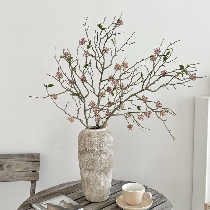 Dry Soft Rubber Fruit Artificial Flower, Single Stem with 12 Blooms, 31", Plastic, Pink or Purple, Indoor/Outdoor Decor