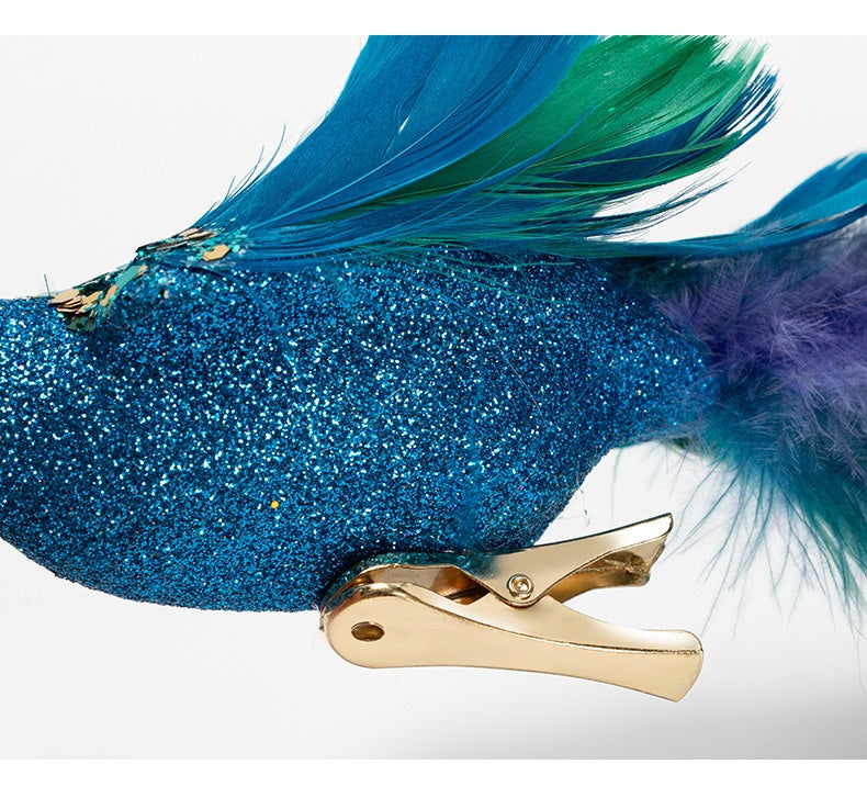Artificial Long Tail Blue Peacock Ornaments 12 Inch 6 Pcs Christmas Hanging Decorations