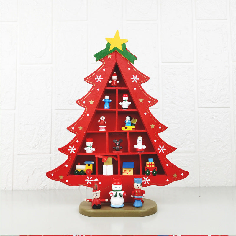 Plaid Christmas Tree with Doll Ornaments Set, Holiday Desktop Decor, Bulk Quantity