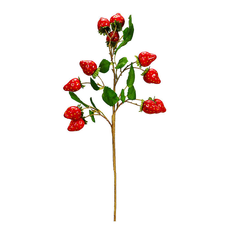 Single Stem Artificial Strawberry Branch with Leaves, 11 Blooms, 19" Long, Foam Material, Indoor Decor for Home, Wedding, Events