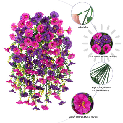 Premium 2 Pcs Morning Glory Vines Silk Flowers UV Resistant Waterproof Wedding Arch Backdrops Hanging Baskets Indoor Outdoor