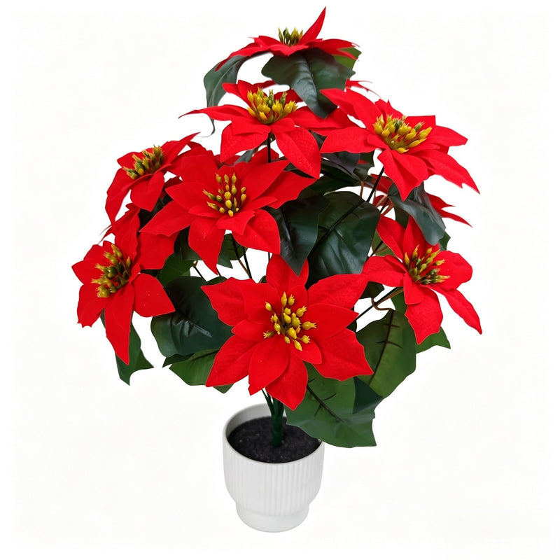 Artificial Poinsettia Bush with 14 Blooms, 20" Tall, PVC, Indoor Holiday Decor