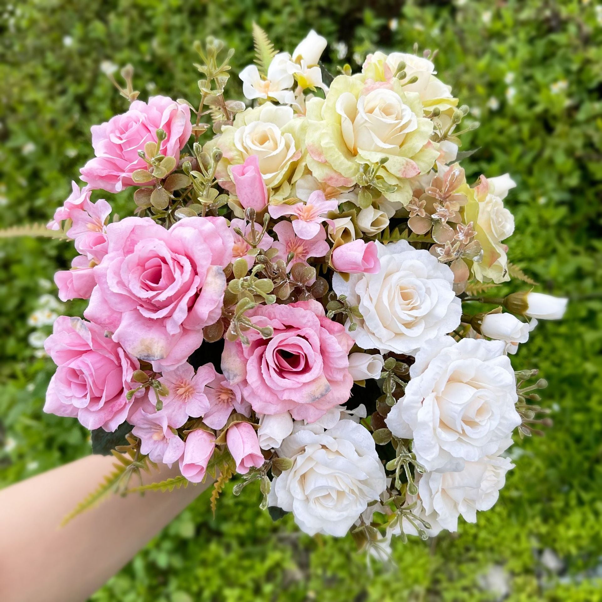 Artificial Rose & Hibiscus Mini Bouquets - Low-Maintenance Home Decor Fake Flowers