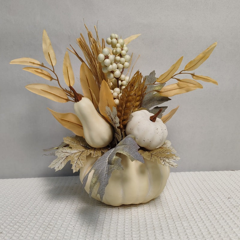 Halloween Thanksgiving Fall Harvest Maple Leaf & Berry String Pumpkin Pot - Home Decor Accent