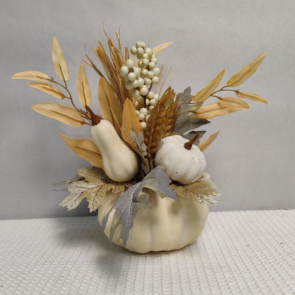 Halloween Thanksgiving Fall Harvest Maple Leaf & Berry String Pumpkin Pot - Home Decor Accent