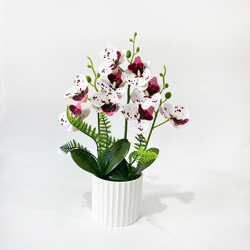 Potted Phalaenopsis Orchid with 9 Blooms, 12.4" Tall, Plastic, Includes Planter, for Home, Office, Weddings, and Events