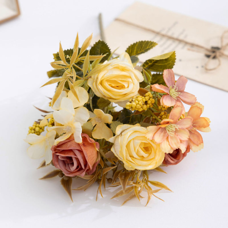 Artificial Rose Bush, 11 Blooms, 14" Tall, Silk Material, Perfect for Home Decor, Weddings, Events, and Gift Giving