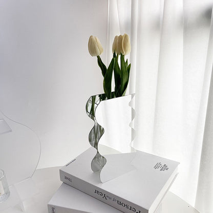 Bulk 1 Pc Wave Shaped Vases Geometric Acrylic Vase For Home Office Wedding Valentine's Day Table Centerpieces Wholesale