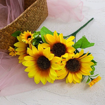Bulk 2 Pcs Artificial Sunflower Bouquets Arrangements with Stems Photogenic Wedding Props for Bridal Bouquets Spring Baby Gender Reveal Backdrops Boho Farmhouse Mantel Styling Wholesale
