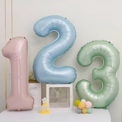 Ins Style Pastel Blue & Retro Olive Green Number Balloons - 0-9 Set for Birthday Party Decorations 40 Inches