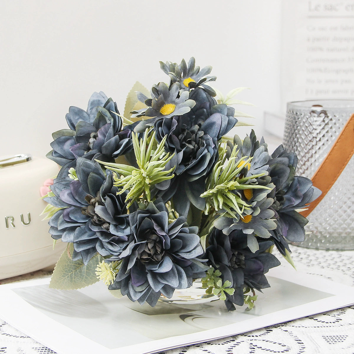 Wedding Floral Backdrop Decor Dahlia Bouquet Kit Silk with Bendable Steel Stems for Venue Styling