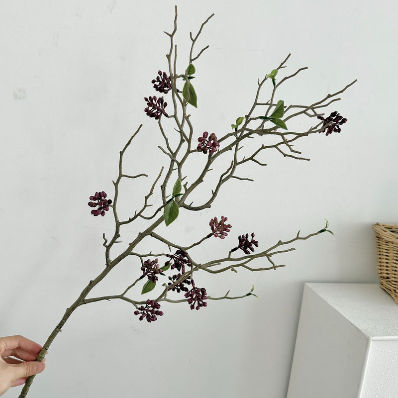 Dry Soft Rubber Fruit Artificial Flower, Single Stem with 12 Blooms, 31", Plastic, Pink or Purple, Indoor/Outdoor Decor