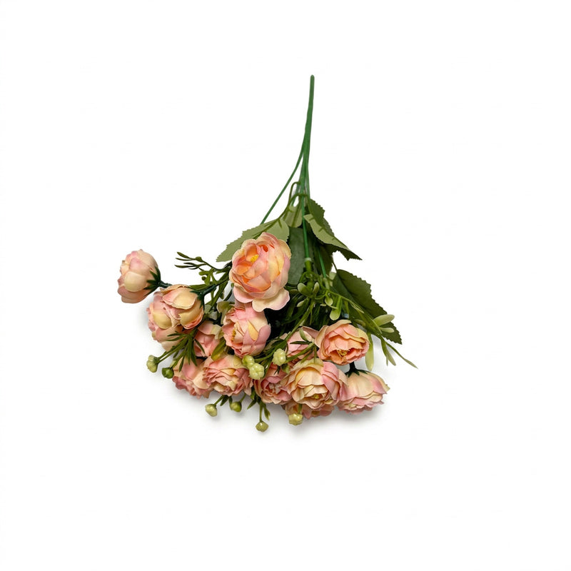 Artificial Rose Bush with 15 Blooms, Silk-Like Fabric, 13" Tall, for Home Decor, Weddings, Events