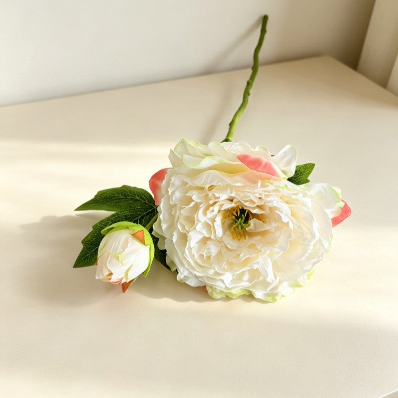 Peony & Ranunculus Silk Bush with 2 Blooms, 20" Tall, for Weddings & Home Decor