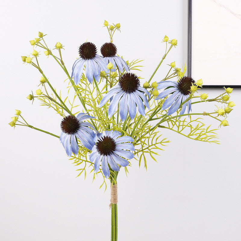 Artificial Coneflower Bouquet, Set of 4 Bouquets with 6 Flower Heads Each, Faux Silk Petals, Wedding & Home Decor