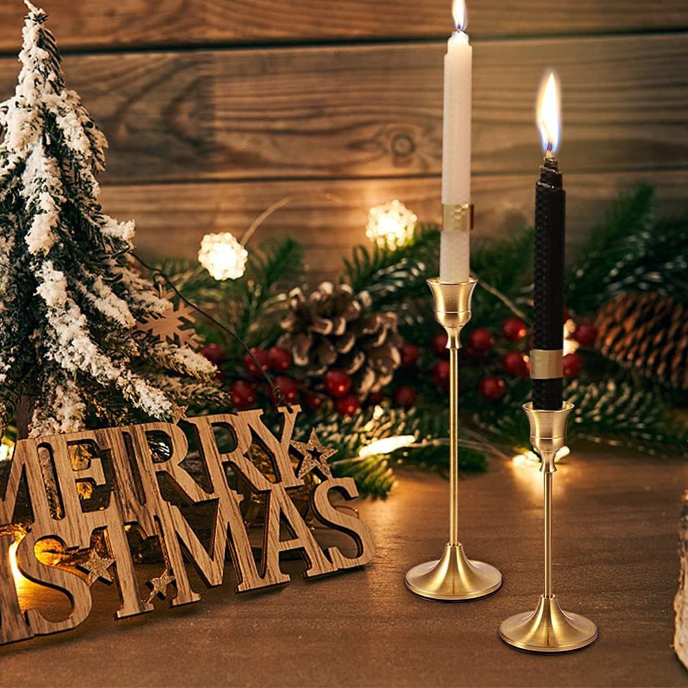 Premium Vintage Brass Candle Holders 3 Pack Heirloom Quality Wedding Holiday Centerpiece Set  Metal Farmhouse Table Decor