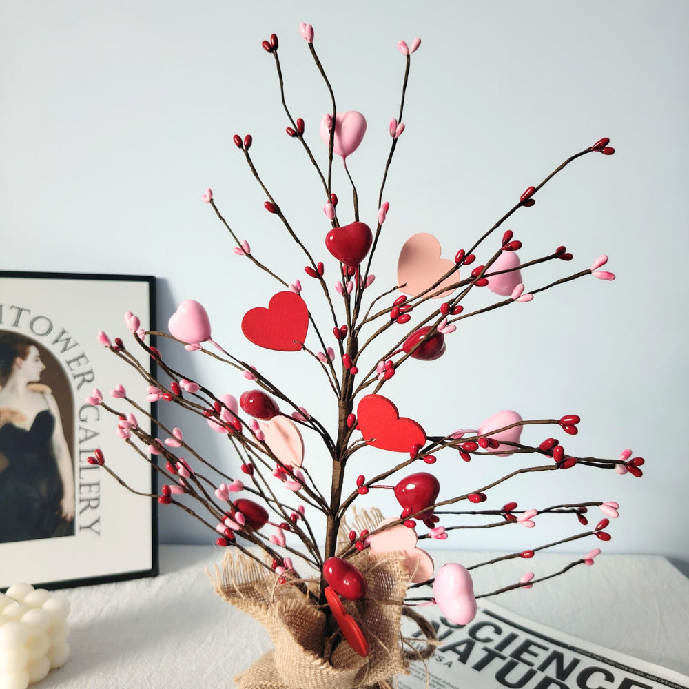 Valentine's Day Heart & Red Berry Small Tree Decor - 17.7" Home/Living Room/Wedding Accent