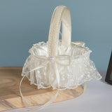3-Pack Wedding Flower Girl Basket - Blue Lace & Pearl Accent Bridal Candy & Petal Holder