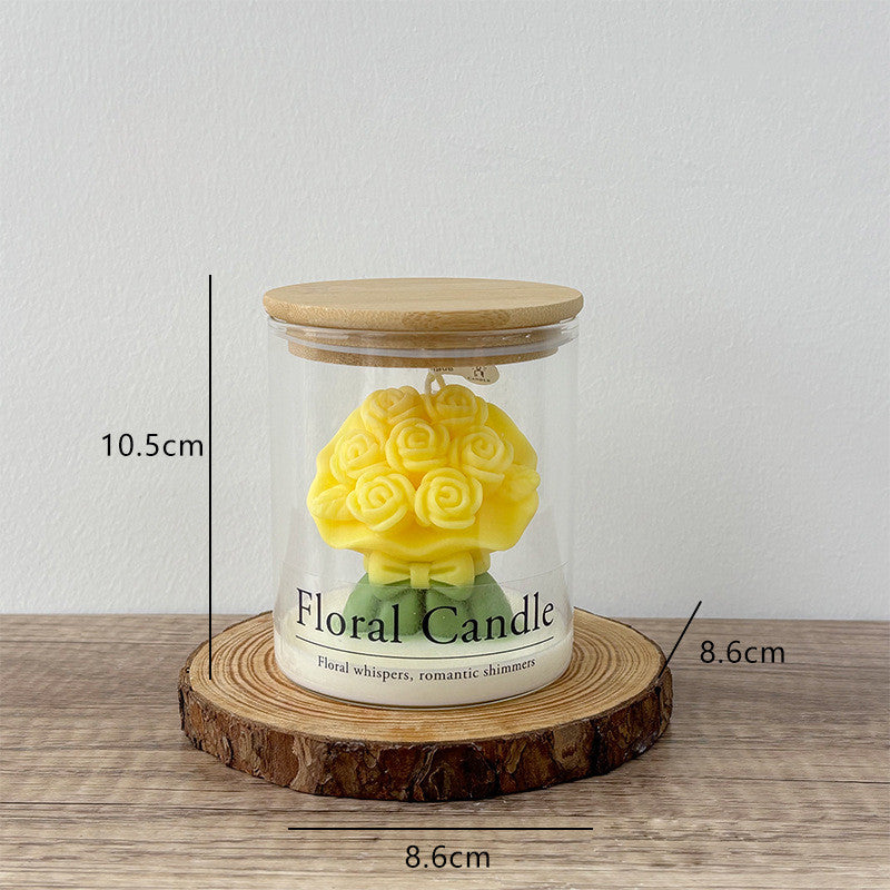 Rose Bouquet Scented Jar Candle - Ins Vibe Valentine's Day Gift Floral Glass Candle