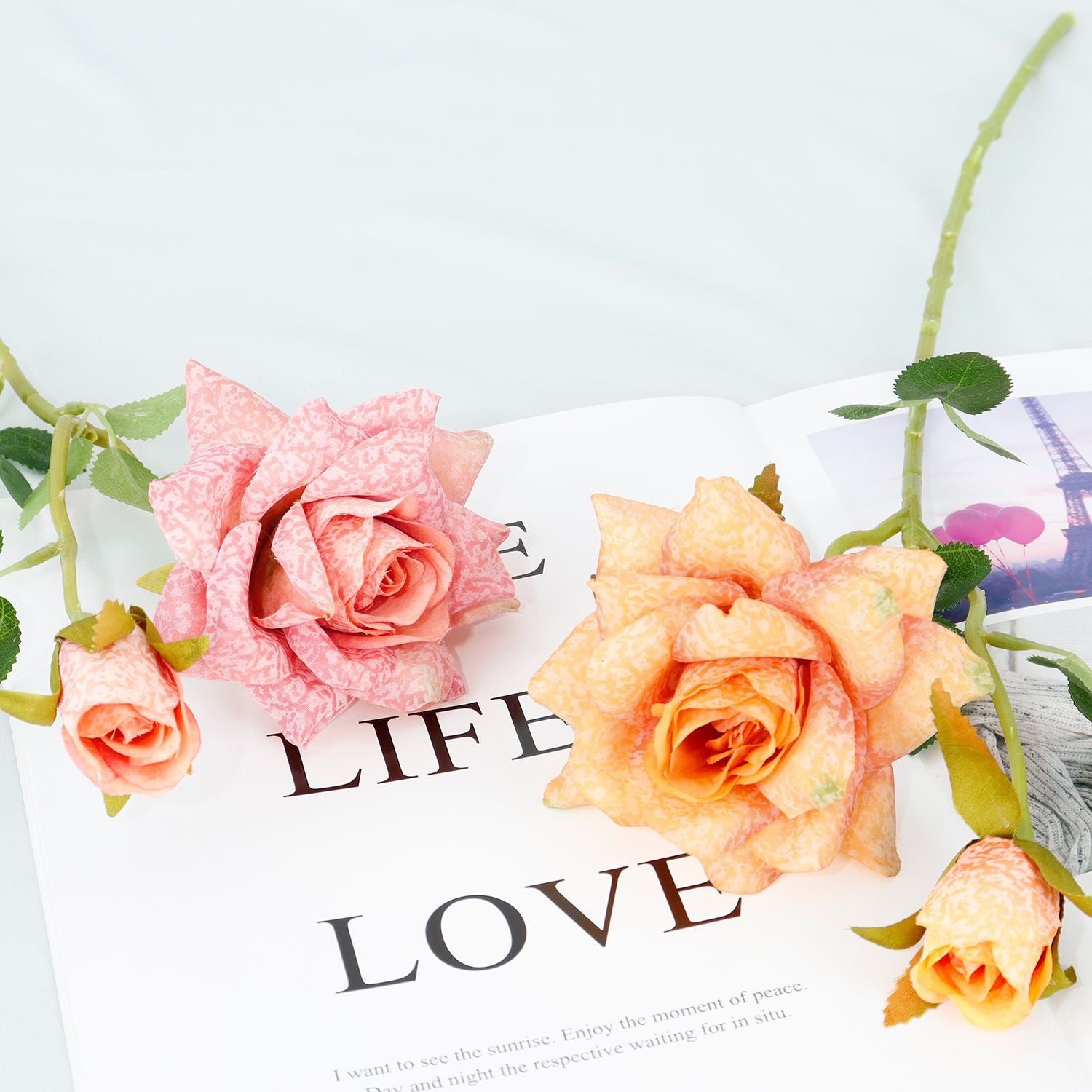 Vintage Rose Artificial Flower Stems - 2 Heads 17.7 Inch 2-Pack | Retro Wedding Decor