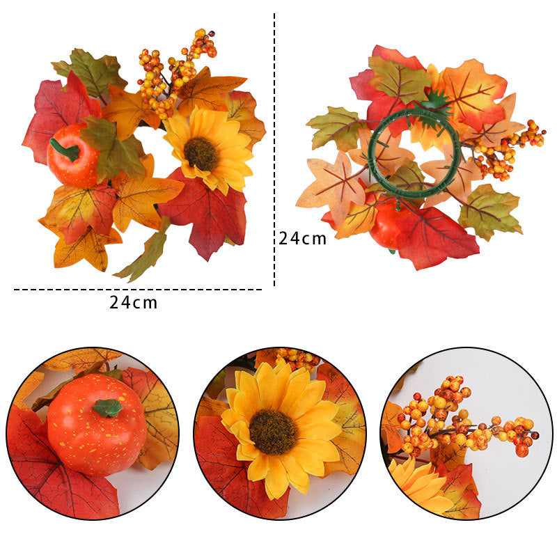 Thanksgiving Harvest Festival Fall Maple Leaf Candle Ring - Autumn Pumpkin & Berry Table Decor