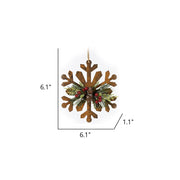 Wood Hollow-Out Snowflake Christmas Ornaments with Pine Cone, Bulk Xmas Tree Hanging Decorations, 10 Pcs