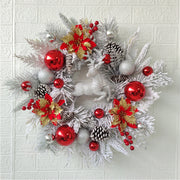Artificial Christmas Wreaths with Elk, Cedar, Pinecones, Glitter Poinsettias – Holiday Front Door Wall Hanging Decoration, Bulk Wholesale