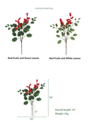 6 Bushes 18 Inch Artificial Red Berry Christmas Picking Branches Bulk