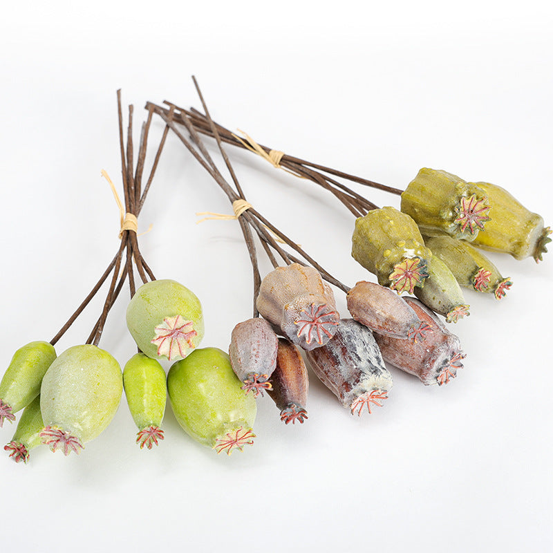 Artificial Poppy Pod Bouquet, Set of 6 Stems, 11" Tall, Foam Material, Rustic Farmhouse Decor for Home, Wedding, and Events
