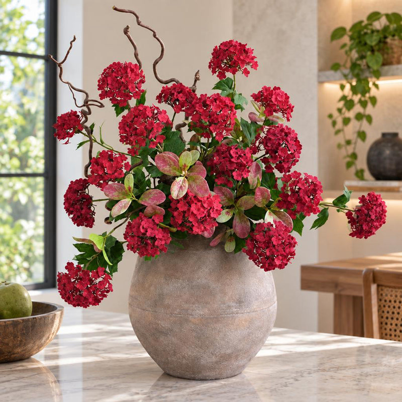 Artificial Hydrangea Bush with 3 Blooms, 28" Silk-Like Faux Flowers for Home Decor, Wedding Centerpieces, Office & Commercial Displays