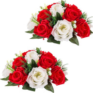 Premium 6-Pack Silk Rose Centerpieces - High-Quality Artificial Crimson Floral Arrangements for Wedding Party Table Decor