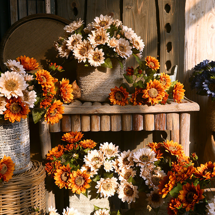 18 Inch Artificial Silk Sunflower Bush Bouquet, 1 Pc, Autumn Decoration