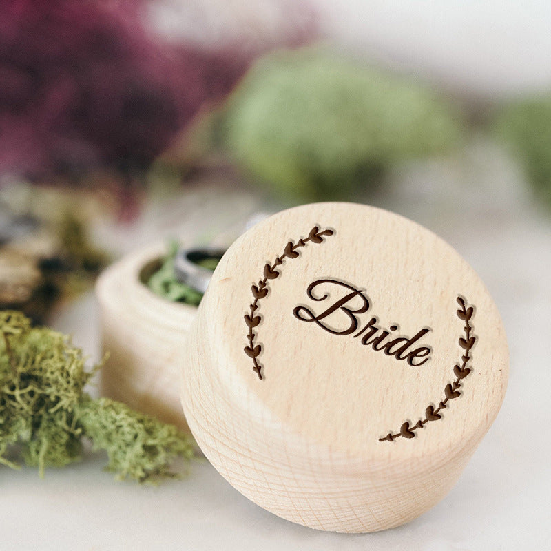 Laser Engraved Beechwood Ring Box - Bride & Groom Wedding Keepsake (2x1.6 Inches)