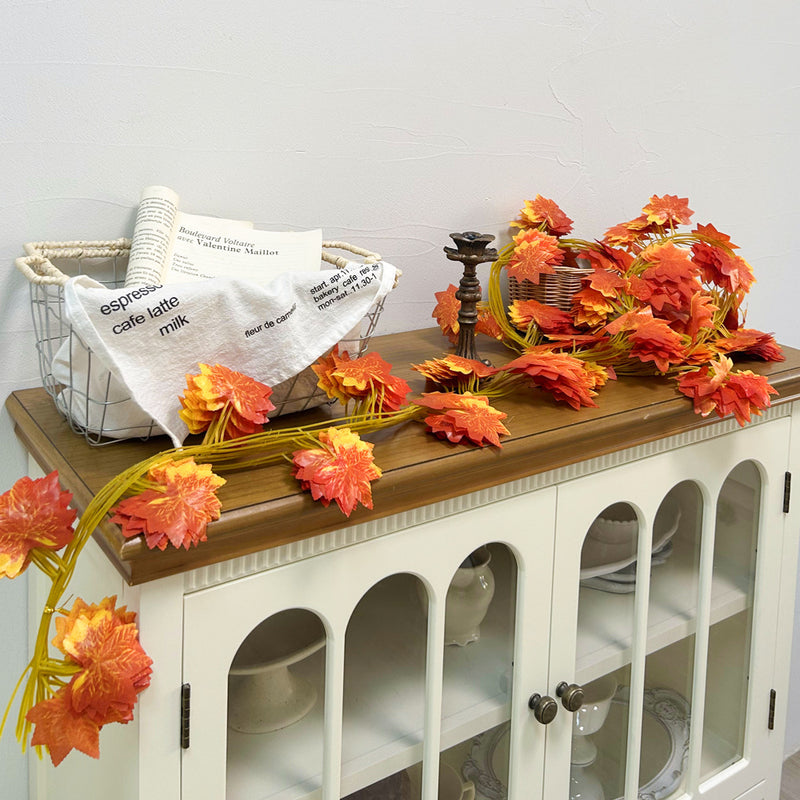 Artificial Red Maple Leaf Vine Garland, 12 Strands with 372 Leaves, Faux Fall Foliage Decor for Home, Weddings and Window Displays