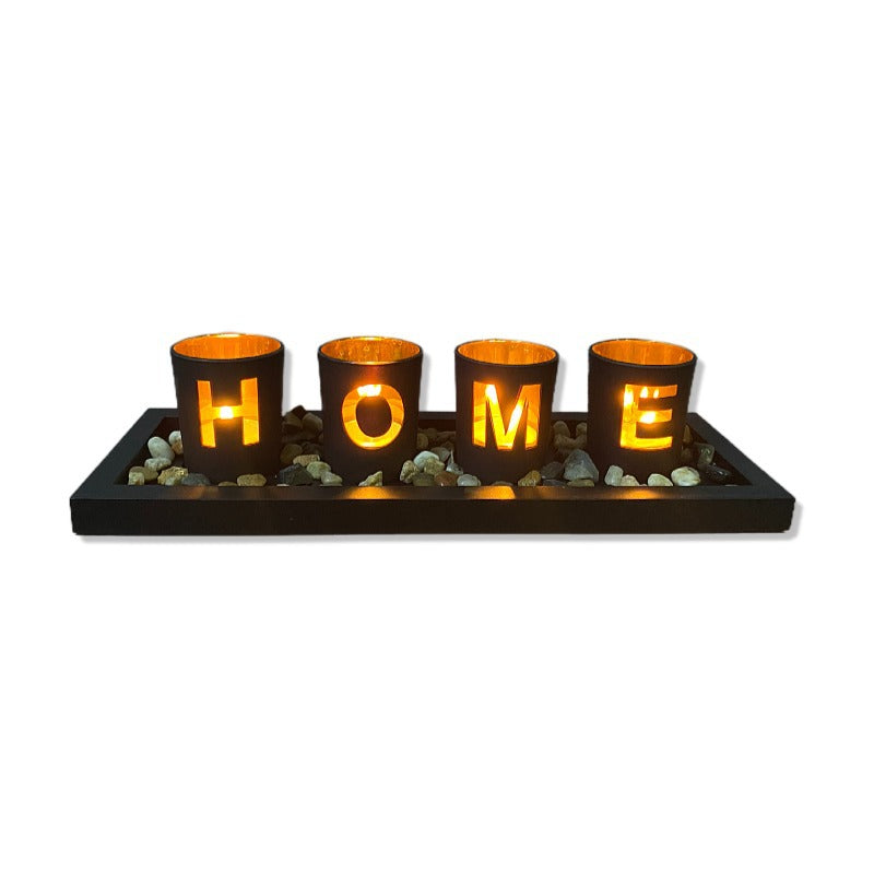 Bulk Hollow-out Candle Cup Set with Wooden Tray for Home Wedding Party Table Centerpiece Decor Wholesale