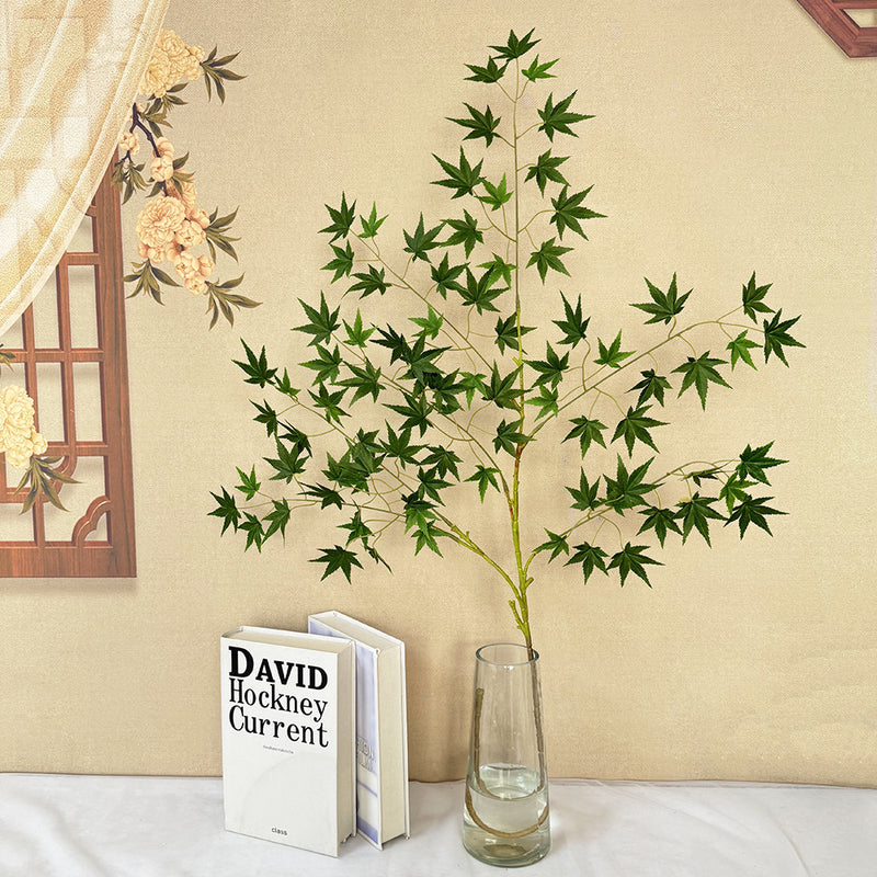 Single Stem Faux Maple Leaf Branch, 43" Tall, Velvet Fabric, Modern Fall Decor for Weddings, Home, and Events