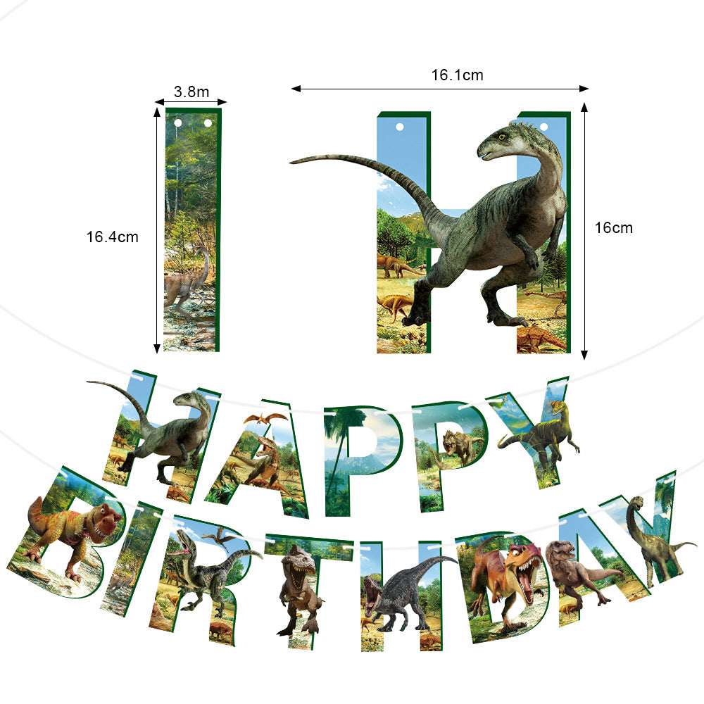 Dinosaur Birthday Party Decorations Set - Banner Cake Toppers Hanging Spirals for Kids’ Prehistoric Celebration