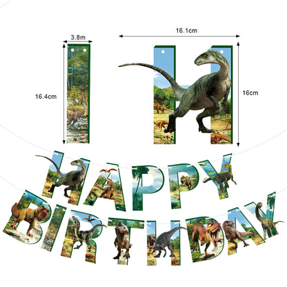 Dinosaur Birthday Party Decorations Set - Banner Cake Toppers Hanging Spirals for Kids’ Prehistoric Celebration