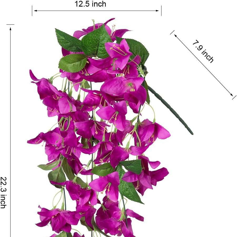 Premium 2 pcs Lifelike Silk Bougainvillea Hanging Vines - UV-Resistant Outdoor Artificial Flowers for Porch Decor Patio Balcony Accent