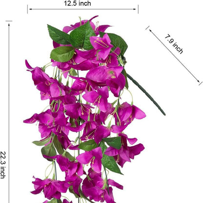 Premium 2 pcs Lifelike Silk Bougainvillea Hanging Vines - UV-Resistant Outdoor Artificial Flowers for Porch Decor Patio Balcony Accent