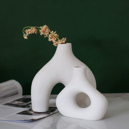Bulk Nordic Donut Vase Handmade Ceramic Hollow Vases for Olive Branches & Table Centerpieces Minimalist Modern Home Decor for Wedding Shelf Office Console Entryway Sculptural Neutral Décor Wholesale