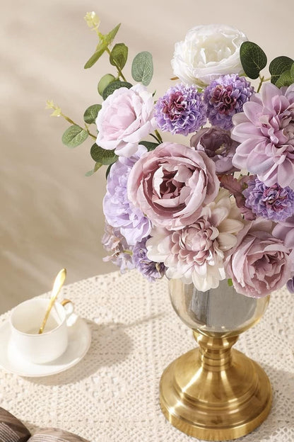 Wedding Backdrop Floral Arrangement Kit Silk Rose Dahlia Combo Adjustable Stems UV Fade Resistant Event Decor