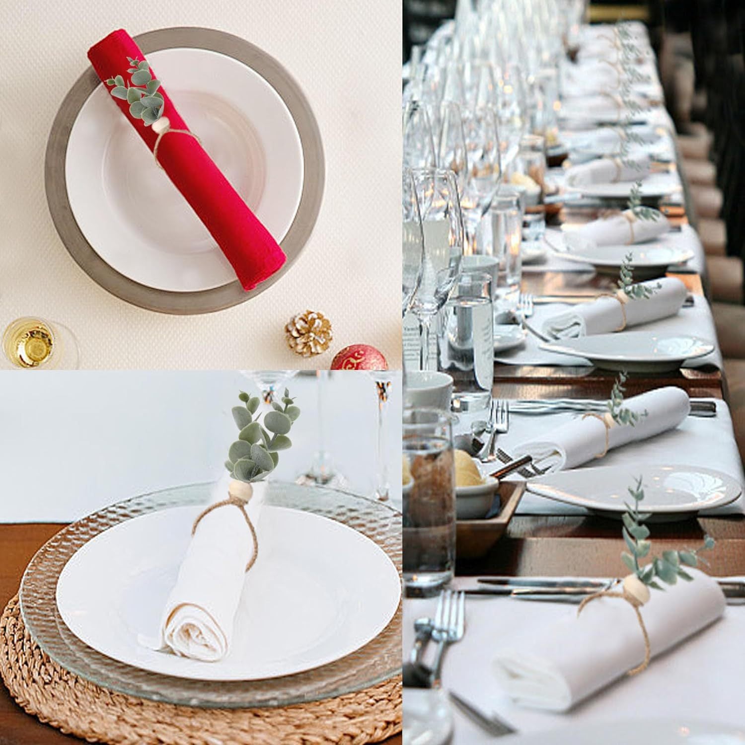 12PCS Handmade Faux Plant Napkin Rings - Plastic Holders for Hotels Banquets Parties & Western Restaurants