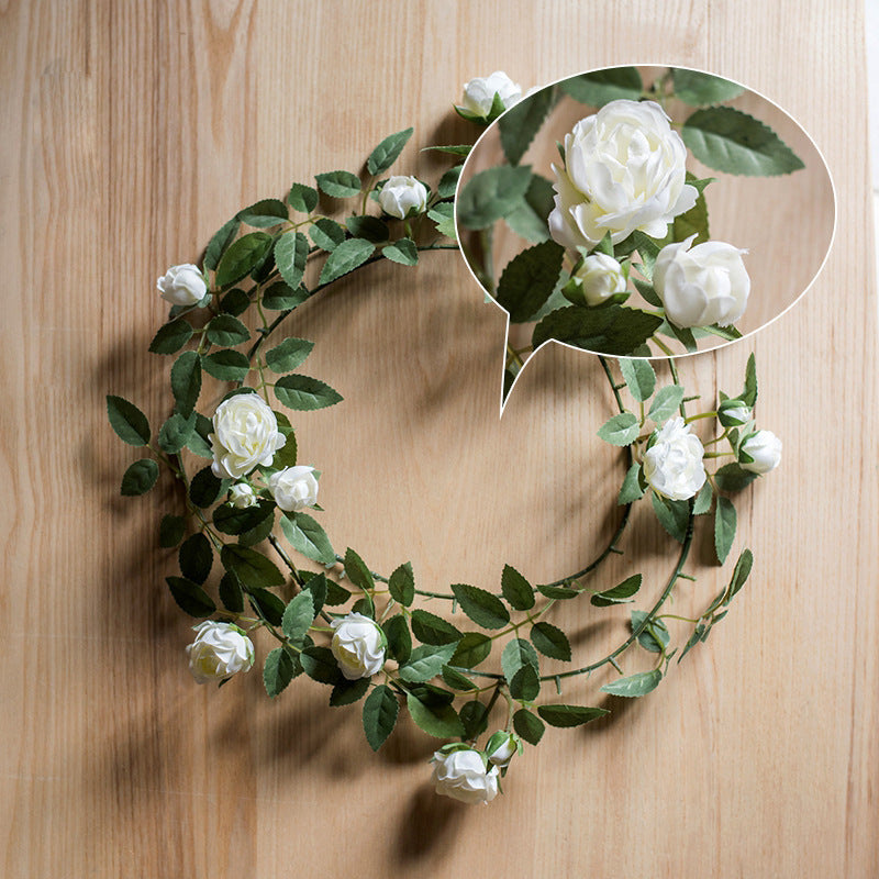 Artificial Angus Rose and Small Rose Vine Garland, 57 Inch Silk-Like Fabric, Wedding Arch and Wall Decor