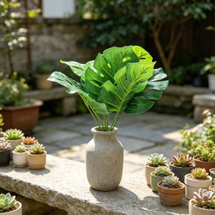 Artificial Monstera Leaf Bush with 9 Blooms, 12"-39" Realistic Faux Greenery for Wedding Decor, Home & Commercial Styling