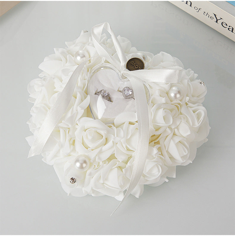 Bulk Double Sided Wedding Ring Pillow with Rose Shockproof Design for Destination Weddings & Vow Renewals Bridal Keepsake Organizer Box Wholesale