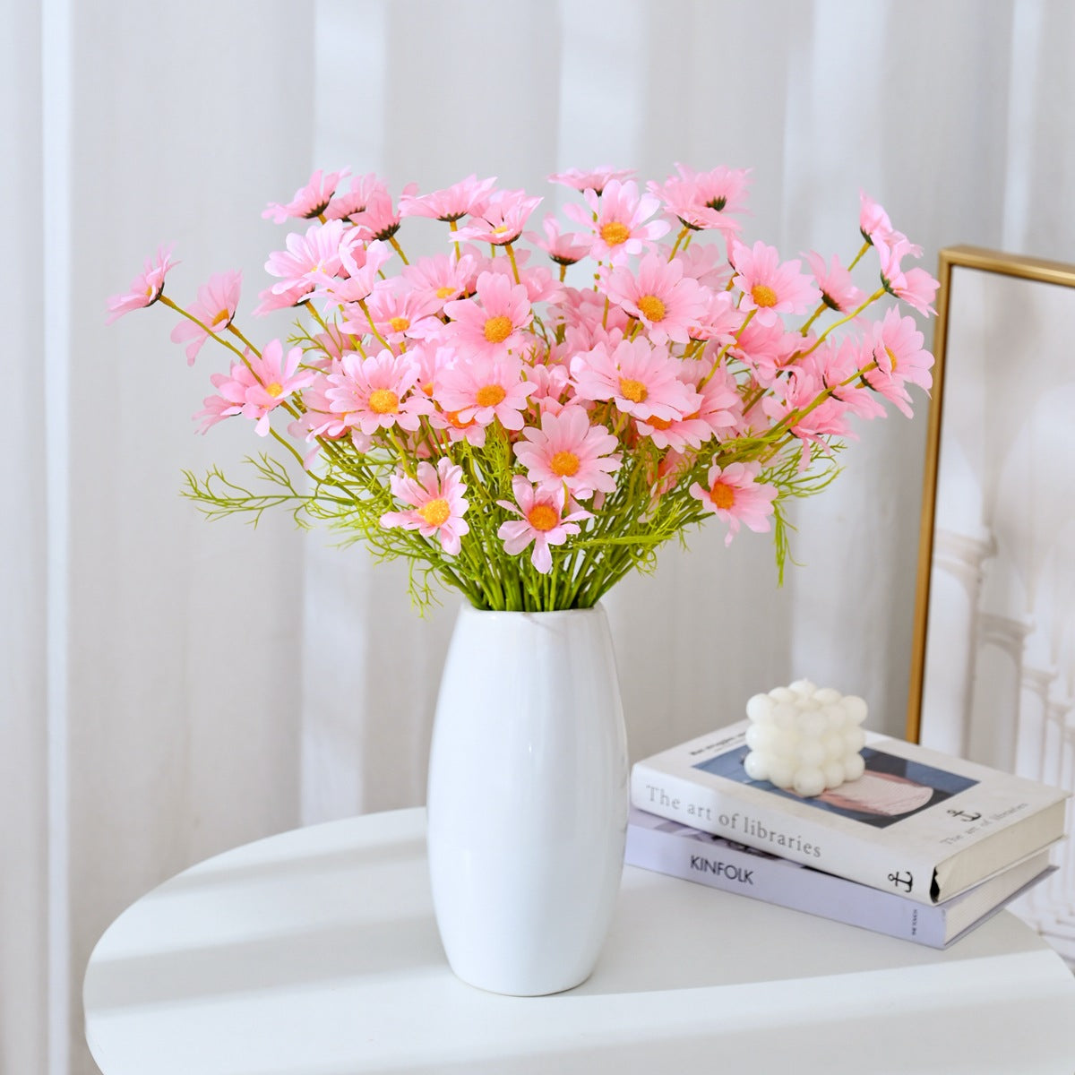 Premium 8 pcs Lifelike Silk Daisy Flowers - UV-Resistant Artificial Blooms for Porch Planters Garden Accent All-Season Décor