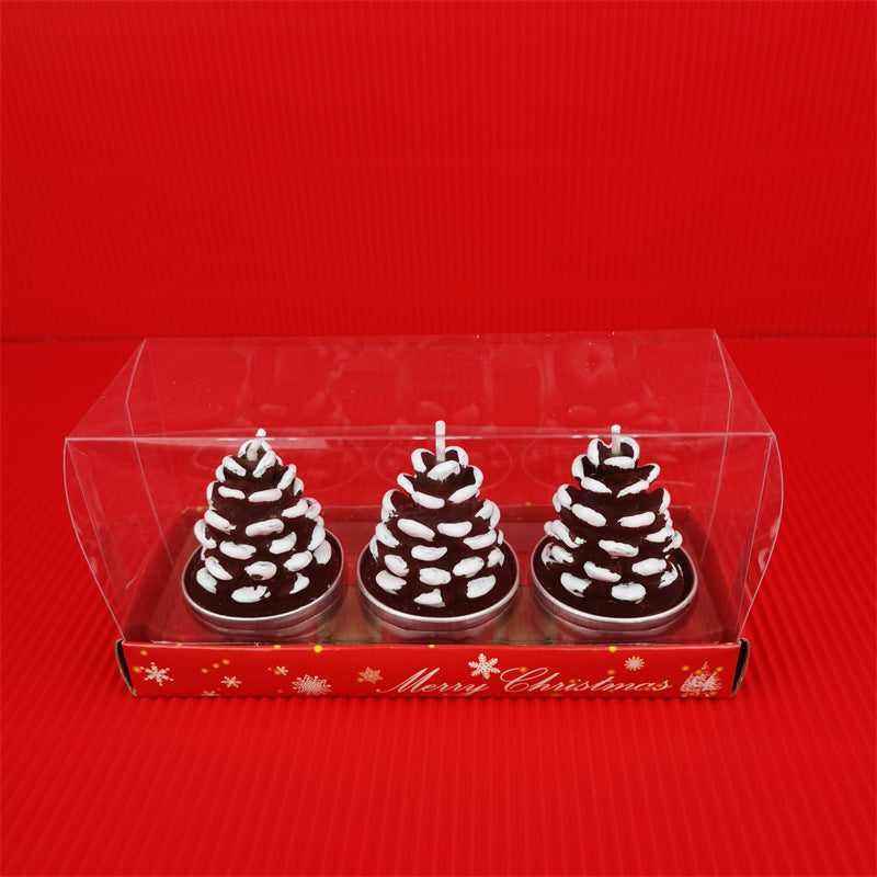 3 Pcs Christmas Candle Set with Santa Claus, Xmas Tree, Pine Cone in Gift Box for Holiday Home Decor