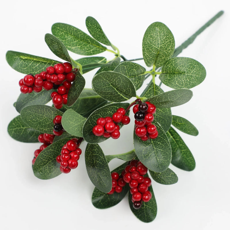 6 Pcs 10 Inch Artificial Holly Berry Bush Shrubs for Christmas Decorations